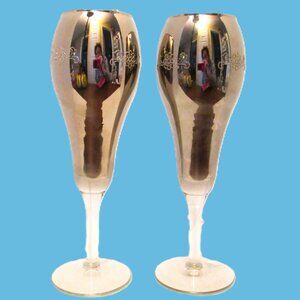 Bride & Groom Wedding Champagne silver smoked toasting glasses